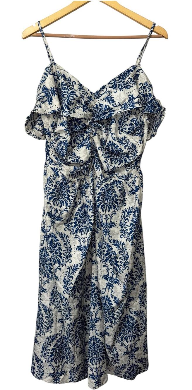 New Cider Off Shoulder Midi Dress Women's XL Floral Blue Gray Garden Party